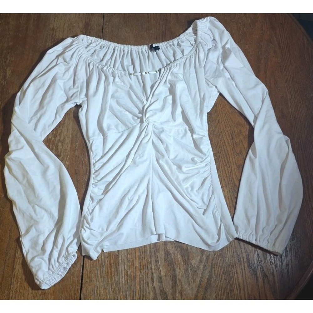 Vintage y2k White fairy coquette grunge whimsy goth babydoll ruched top L Sele - Picture 4 of 9